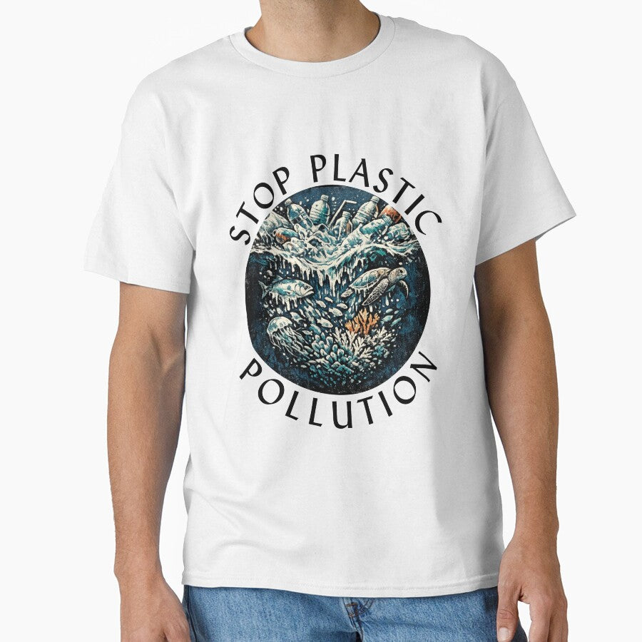 Stop Plastic Pollution Ocean Art Design by Black Signal