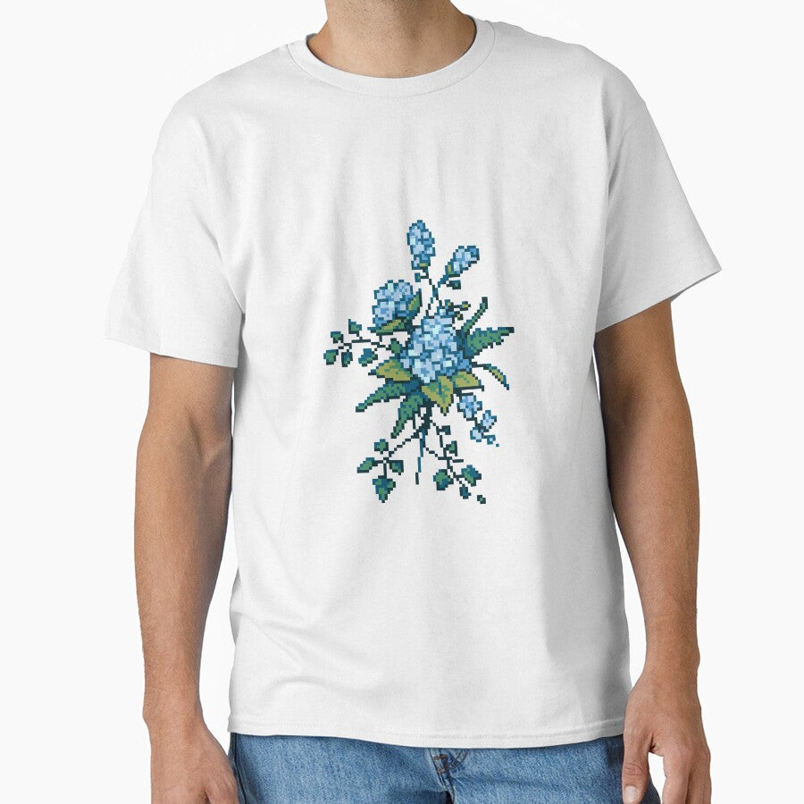Pixel Floral - Arrangement in Blue (dark) by theCatghost
