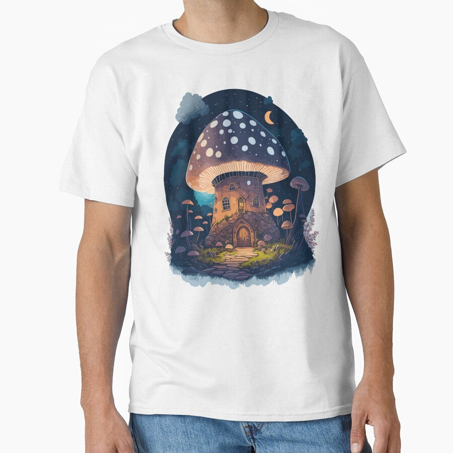 Cottagecore Mushroom House Night T-Shirt by Nyx Creates