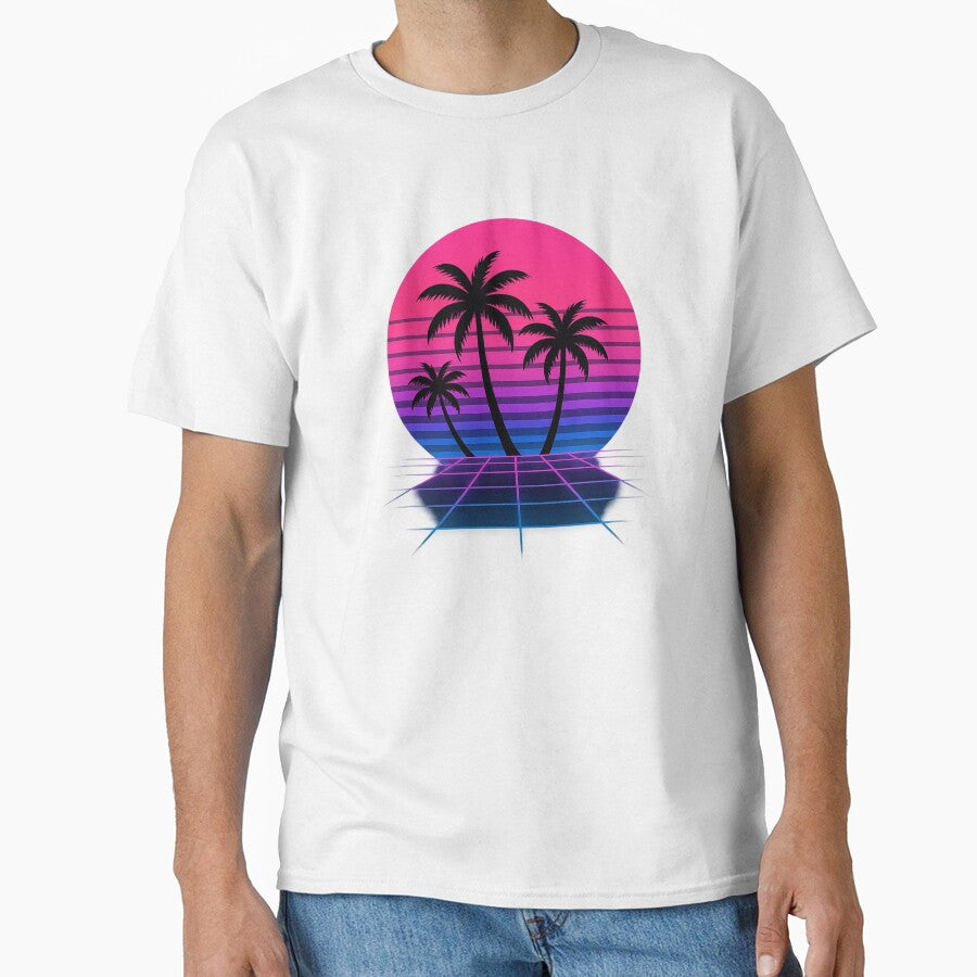 Retro 80s Sunset with Palm Trees – Neon Vaporwave Design by CMdigit