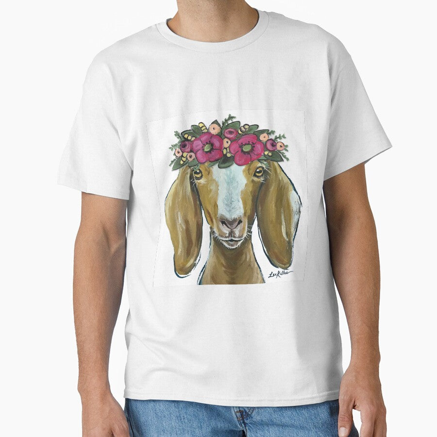Goat with Flower Crown Art by leekellerart