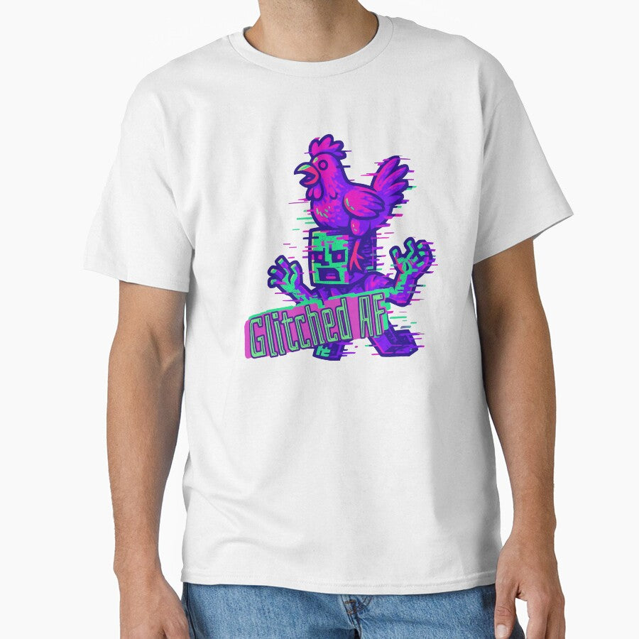 Chicken Jockey Glitched AF – Funny Pixel Gamer Glitchcore Shirt by RealLifeMerchies