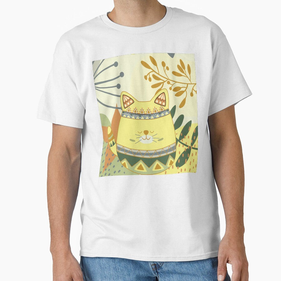 Chubby Boho Kitty Cat with a Chic Boho Background (Yellow Kitty Version) by JoyOfHopeStore
