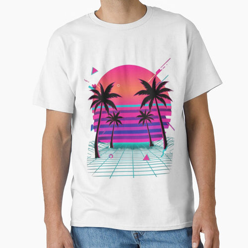 80s Vaporwave Sunset - Palm Trees Retrowave Grid by Kainotomia