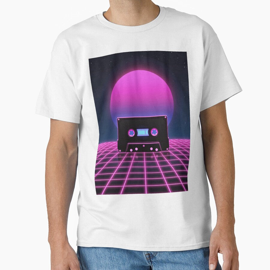 Retro Vaporwave Cassette Tape Neon Sunset 80s Synthwave Grid Aesthetic by WHITE FLAME PRINTS