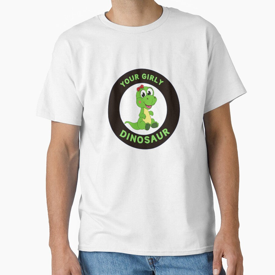 “Your Girly Dinosaur” Cute Cartoon Logo – Green Dino with Bow by Love3Happy