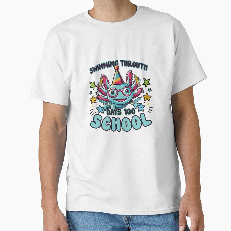 Swimming Through 100 Days of School Kids Girls Funny Axolotl by dannybel