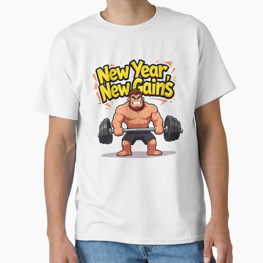 New Year New Gains - Bearded Muscle Man Weightlifting Gym Motivation 2026 by Design-Pro-21