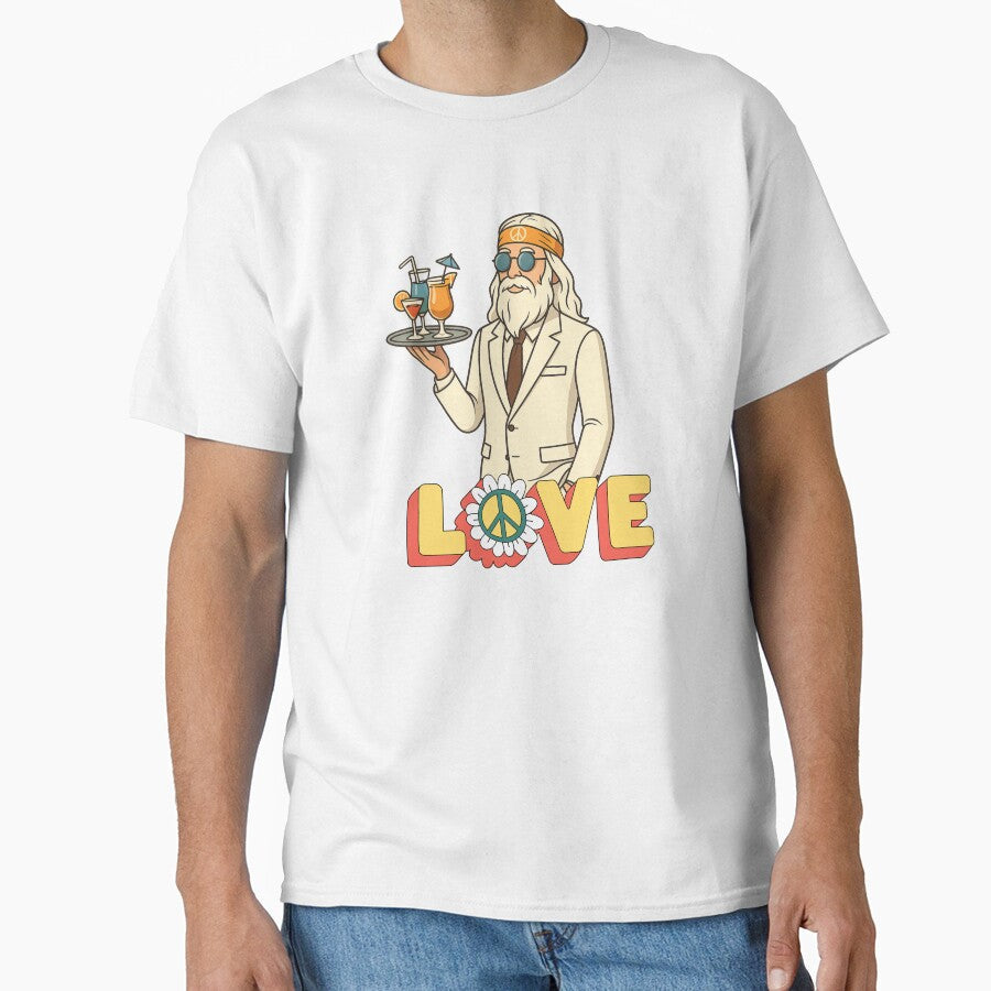 Elderly White Hippie Waiter – Funny Retro Cocktail Server Design by Lunaria Arts