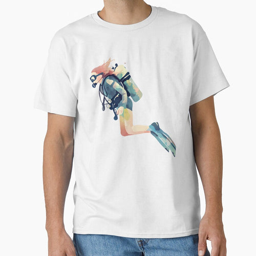 A little diver girl with scuba gear, swimming, full body, flat watercolor style, pastel tones, clean and minimalist design by wonderisland