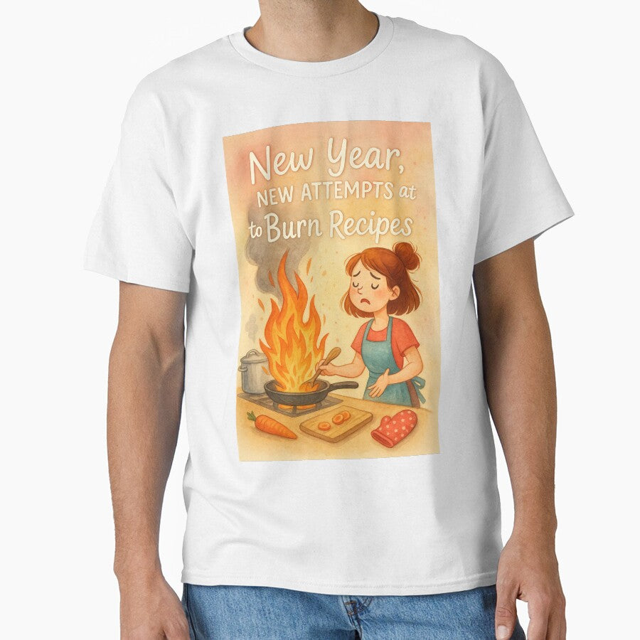 Humorous New Year Greeting with Cooking Mishap and Big Flames by Places On Earth