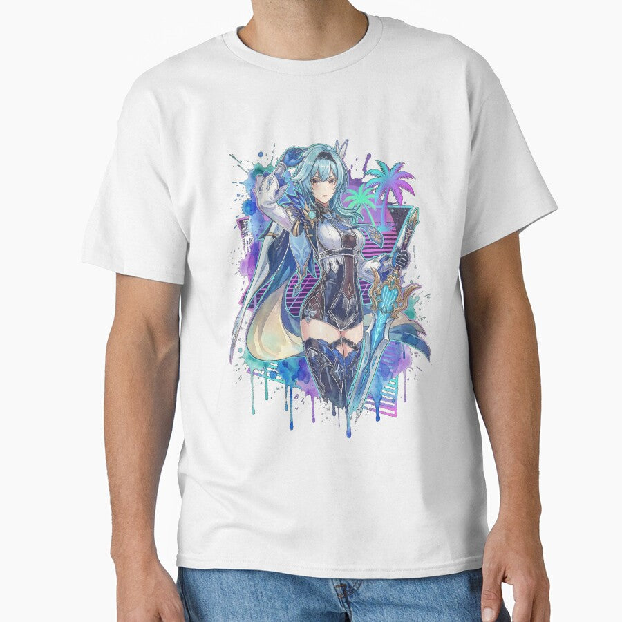 Genshin Impact Eula Vaporwave Neon Grid Japanese Text Portrait by Senpaiwaves