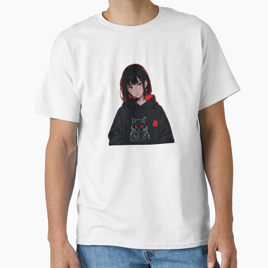 Minimal Anime Girl Neon Outline Hoodie Aesthetic Design by AnimDream