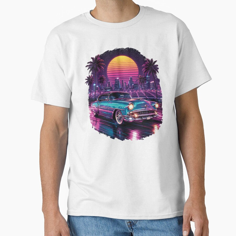 Retro Neon Vintage Cruiser Car Synthwave Sunset | 80s Retro Classic Car T-Shirt Design by Graphic Therapist
