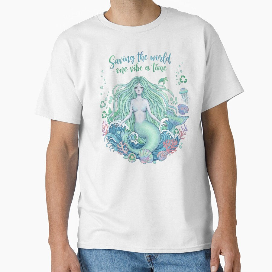 Eco Mermaid Ocean Conservation Art - Save The World One Vibe at a Time by AnnDesignStudio