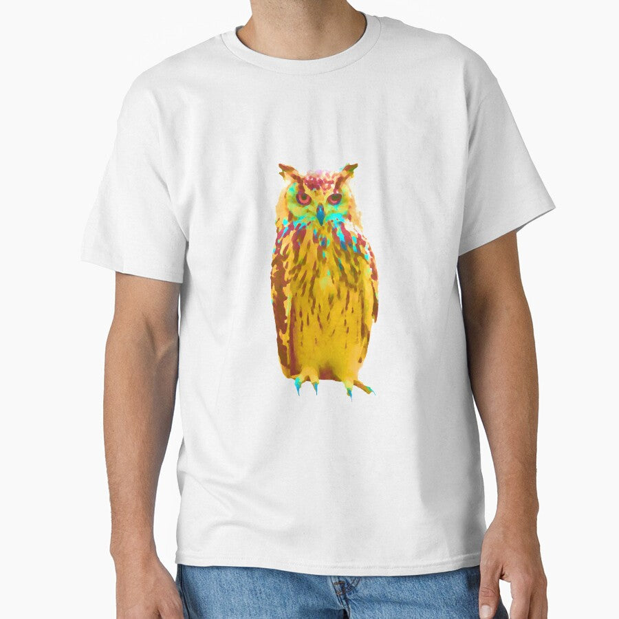 Cute Watercolor Golden Watcher Owl with Burnt Orange Colors Standing by kmcs