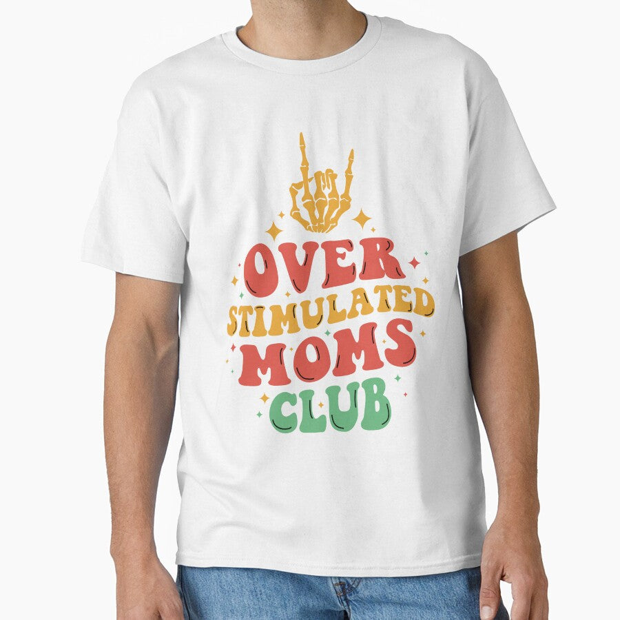 Womens Overstimulated Moms Club Funny Saying Groovy Mom Rock Hand by Reemstudio
