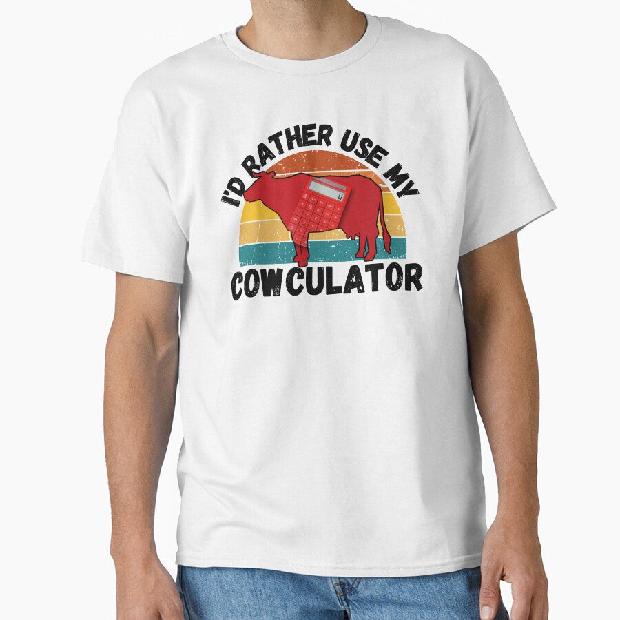 Black version of Red Math Cow with Vintage sunset "Cow-Culator" jokes Funny colorful cow puns Calculator by FarmsteadAcers