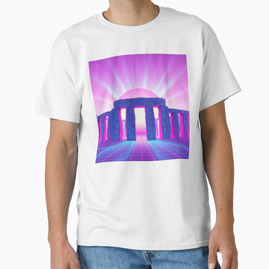 Vaporwave Stonehenge Neon Sunset - Retro Synthwave Digital Art Print by EllDAV777