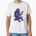 Chill Astronaut Cat Sitting on Retro Sunset Grid with pizza by LIGHT-CANVAS