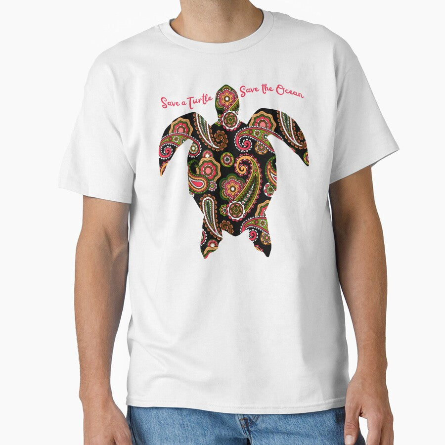 Save a Turtle Save the Ocean Marine Life Sea Animals Conservation Awareness Summer Paisley Pattern by Bragamontes