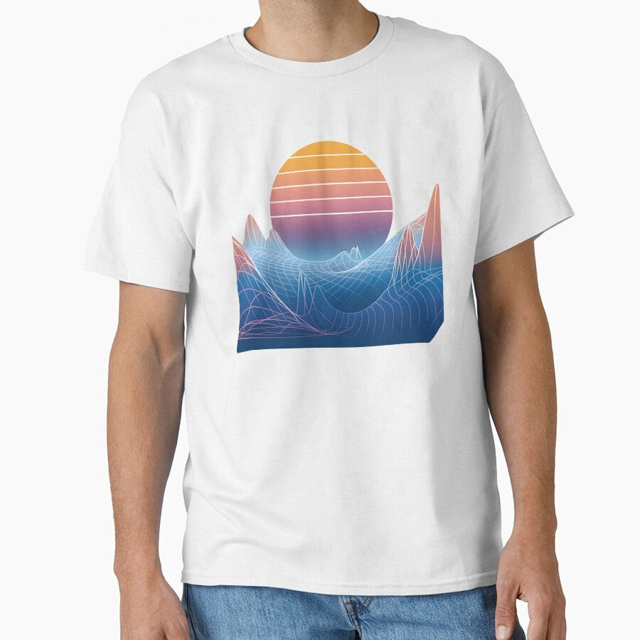 Retro Futuristic Sunset Mountains | Vaporwave Synthwave Aesthetic Landscape Art by DrawHandArt