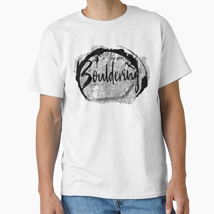 Bouldering lettering with climbing in front of a silver gray rock wall - bouldering gift by MadandMean