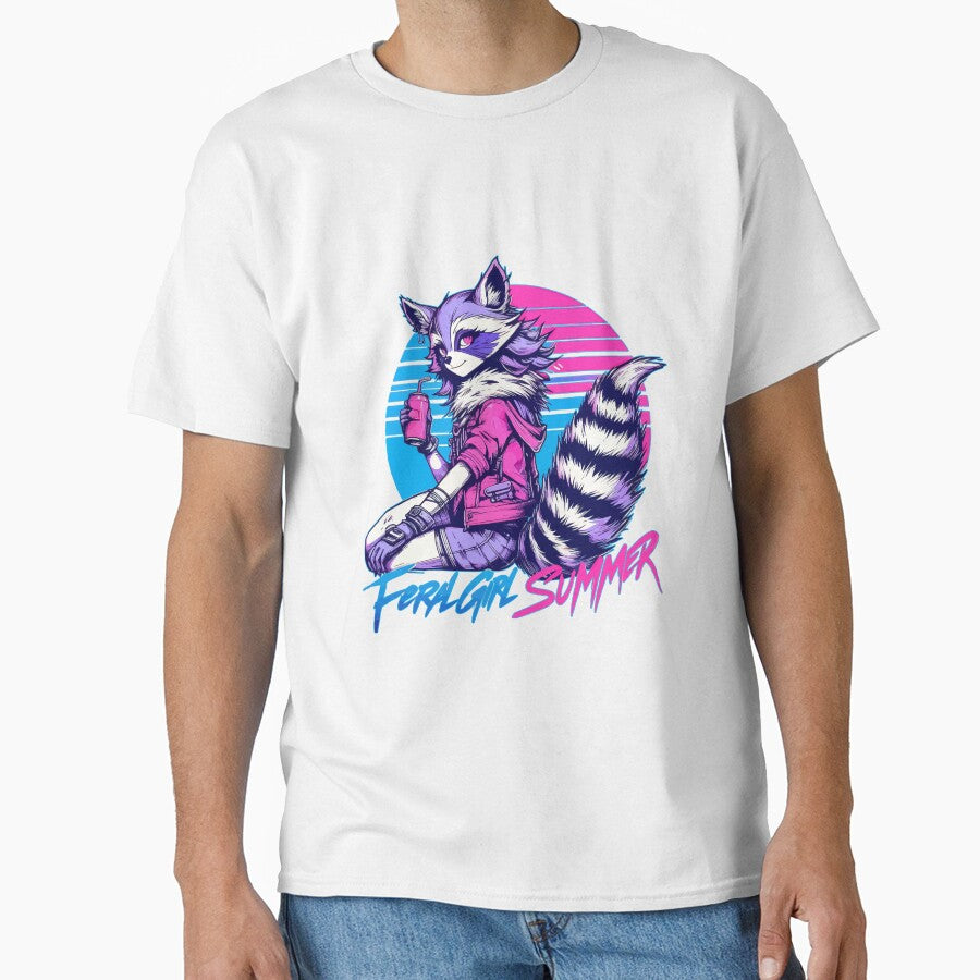 Feral Girl Summer Raccoon Vaporwave by TomFrontierArt