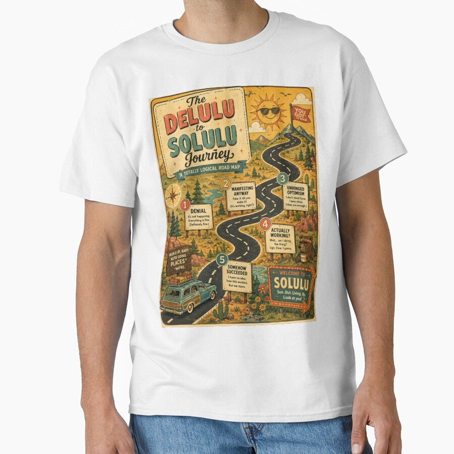 Delulu to Solulu Journey Road Map – Funny Retro Infographic Art | Delulu Humor Gift by irfanshikh