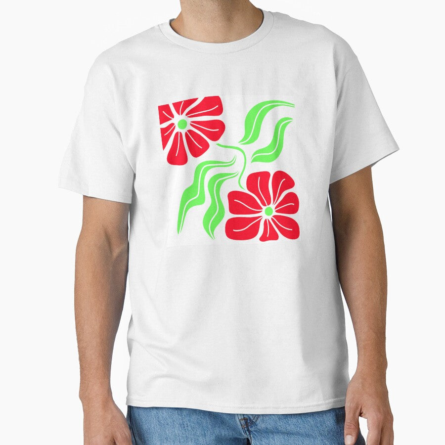Red And Green Floral Boho On White by Sartoris Art