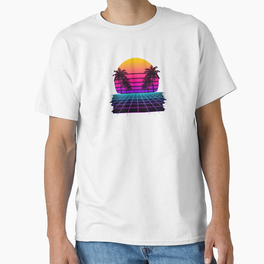 Retro Sunset with Palm Trees – 80s Aesthetic by Merch By Style