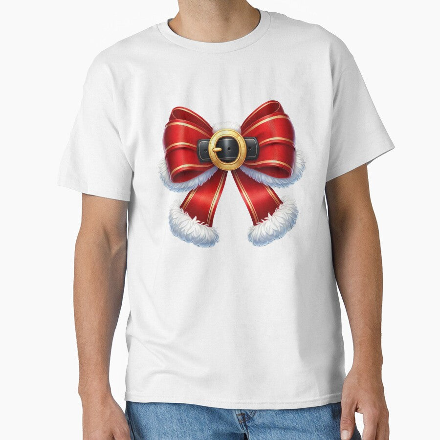 Festive Red Santa Bow with Belt Buckle – Christmas Holiday Tee Design by BlankCanvasHaHa