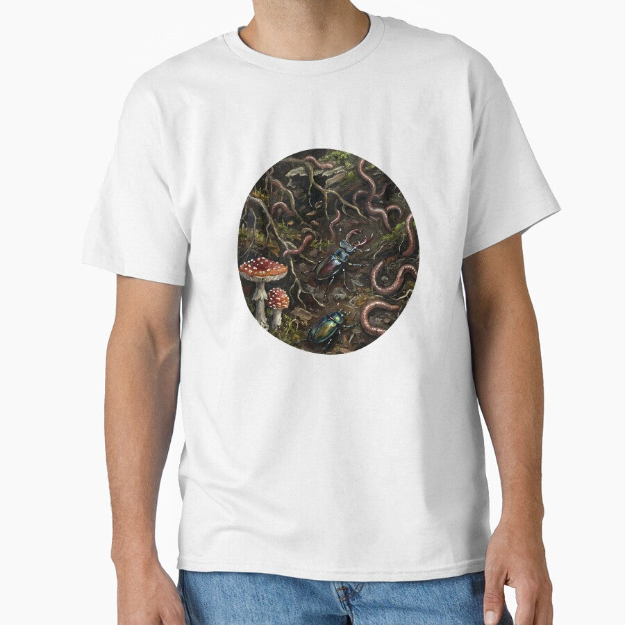 Goblincore Forest Floor Illustration with Earthworms, Beetles and Mushrooms by cr6zym1nd