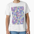 Blue Pastel 60s retro flower power, purple, pink, pastel yellow, 60s groovy pattern, hippie flowers by blomastudios