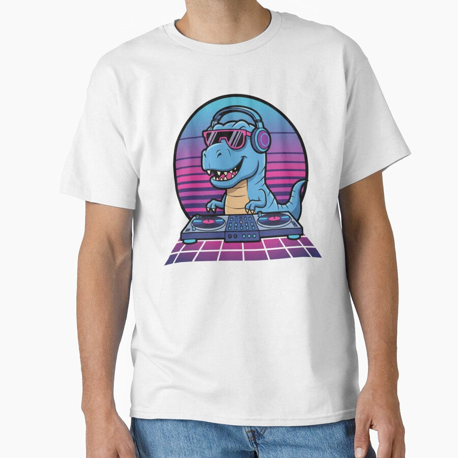 Cool Retro DJ Blue T Rex Synthwave Sunset by crazygoose30