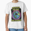 Reduce Reuse Recharge — Retro Synthwave Neon Earth Battery Renewable Energy Environmental Graphic Tee by proearth2022