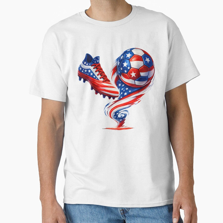 USA Soccer Design – American Flag Football Cleat and Ball Artwork by ArtSpark Studio