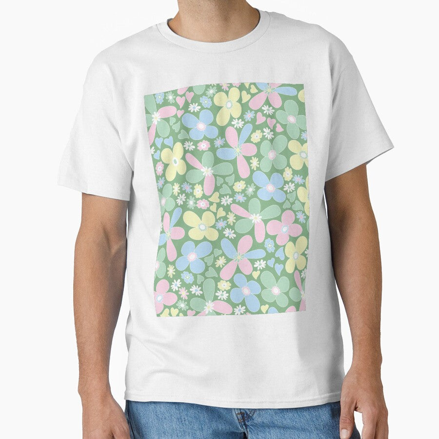 GREEN VINTAGE PASTEL BOHO RETRO 60S 70S FLOWER PATTERN DANISH SCANDINAVIAN STYLE by blomastudios