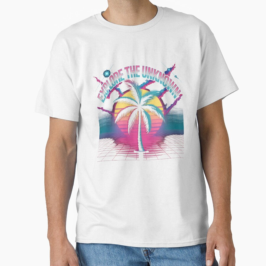 Explore The Unknown Retro Synthwave Palm Tree Sunset Art by SplashTastic
