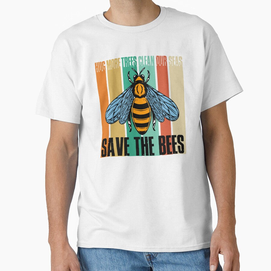 Save The Bees Hug More Trees Clean Our Seas Retro by KrisSidDesigns