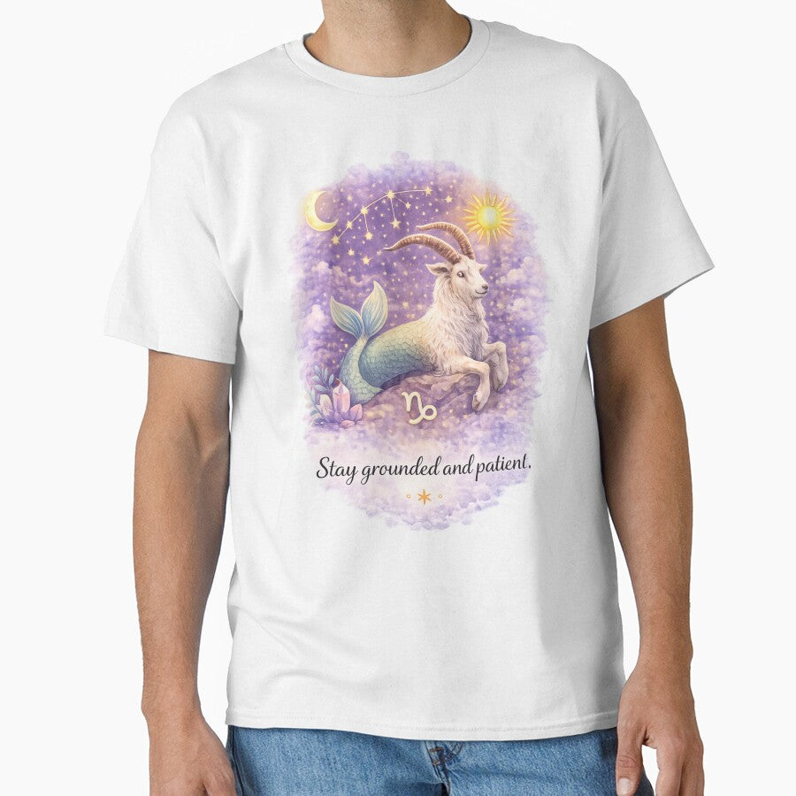 Capricorn Zodiac Watercolor Art – Celestial Astrology Illustration, Stay Grounded and Patient Quote, Capricorn Zodiac Sign Gift by ChemiroL