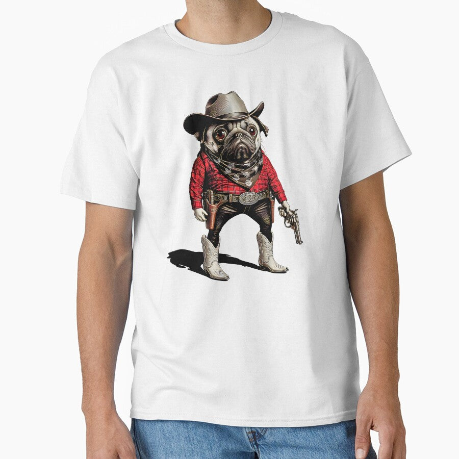Cowboy Pug Dog Funny Western Outfit Red Pug Cowboy by FerminVigo