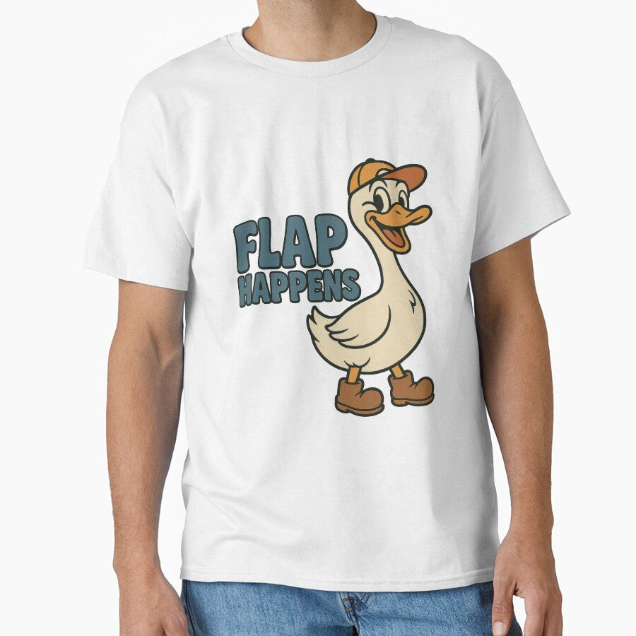 Flap Happens Funny Duck Pun Retro Animal Humor Cartoon Bird Design by inkoutninja