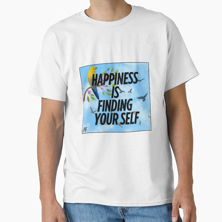 Happiness Is Finding Yourself - Motivational Bird Quote Design by Kabootri