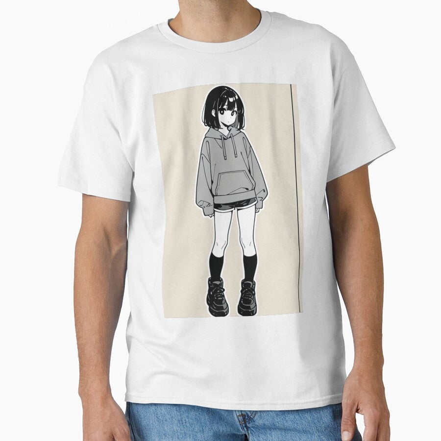 Fashion - Girl in Gray Hoodie High Top Sneakers Anime Art by AnimeShin