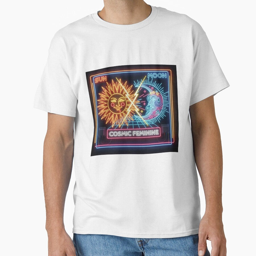 Sun vs. Moon Retro Neon Cosmic Duality Design by Tily360