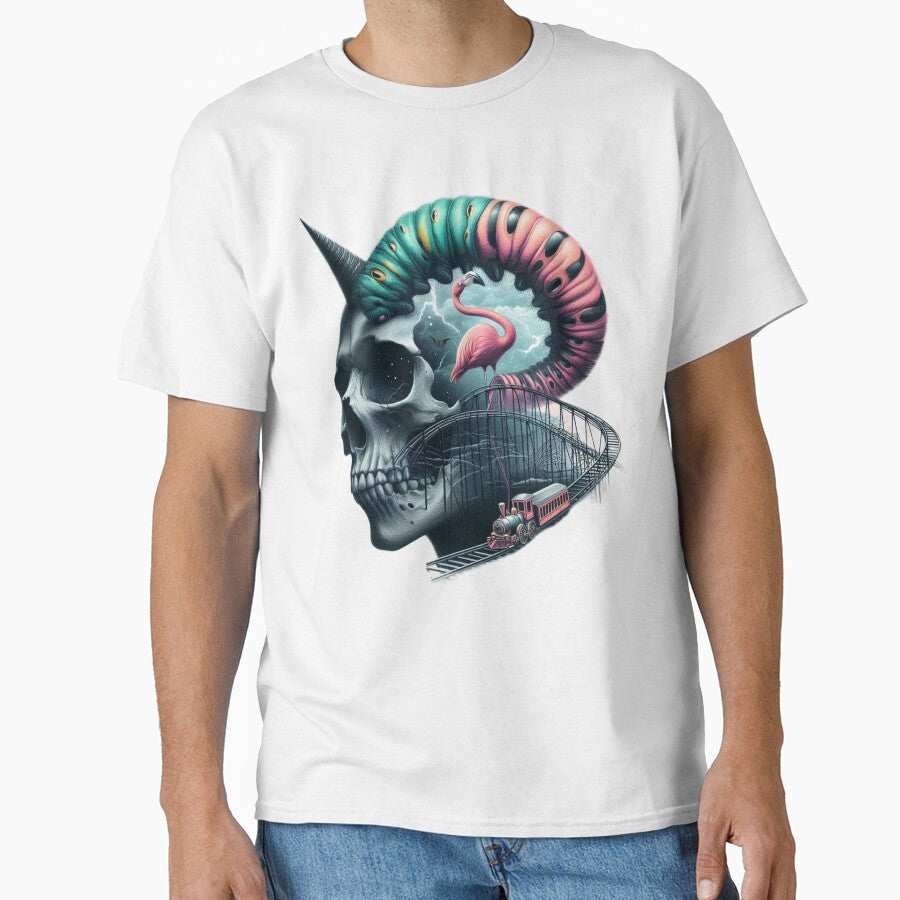 Gothic Skull and Many Eyed Caterpillar Surreal Train Art by LujziWorld