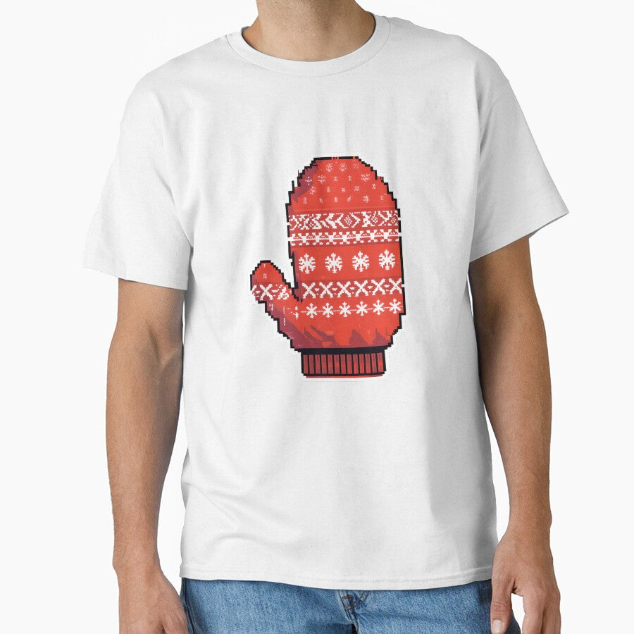 Cute Pixel Red Mitten with White Winter Patterns by BankMano