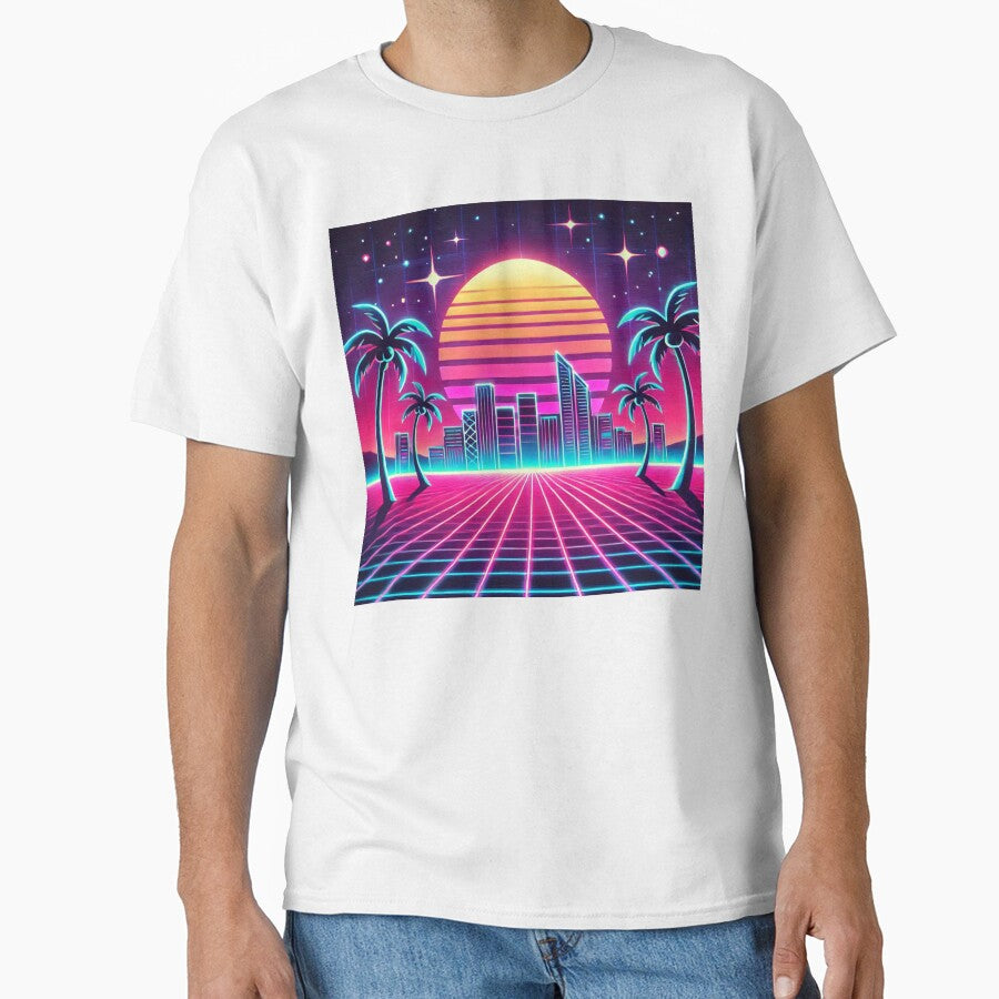 Neon Sunset Over Retro City – 80s Synthwave Aesthetic by Hegen79