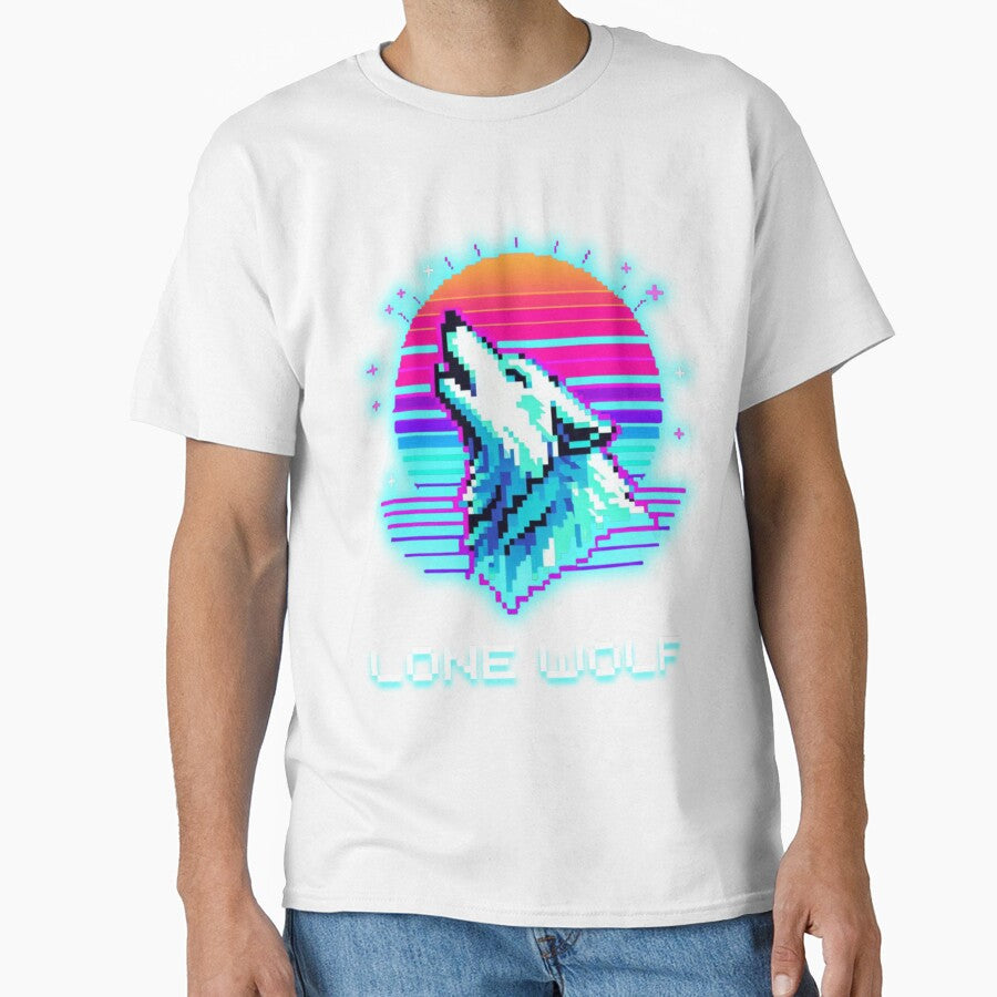 Lone Wolf Synthwave - 80s Retro Sunset Pixel Art by JonyDG